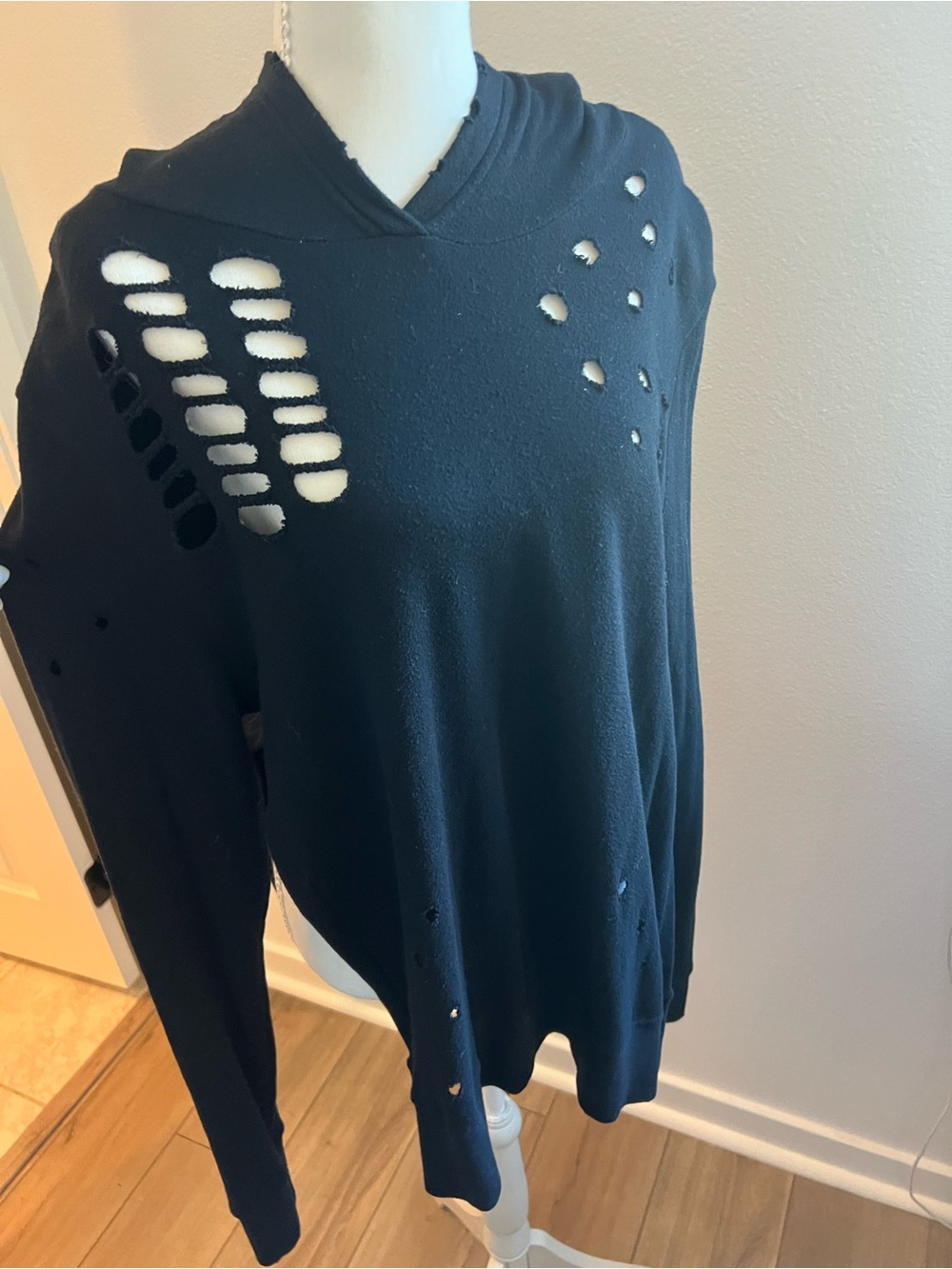 Distressed Lightweight Black Hoodie Sweater